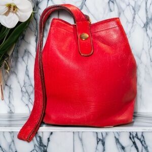 Rare vintage Lancel Red Leather Bucket Bag